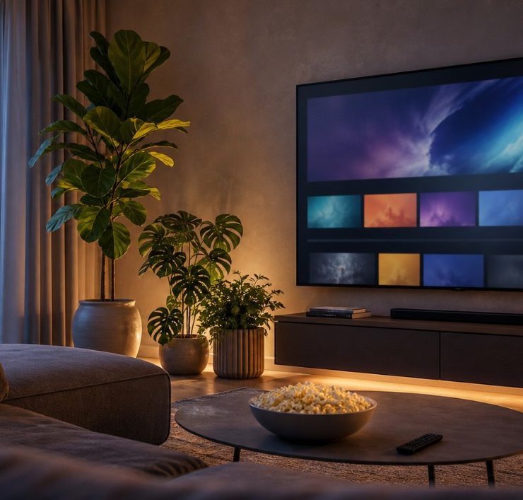 dnevna soba, gledanje TV, streaming