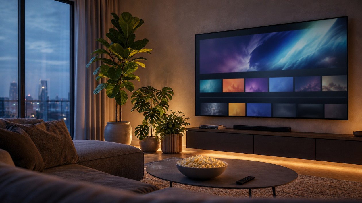dnevna soba, gledanje TV, streaming